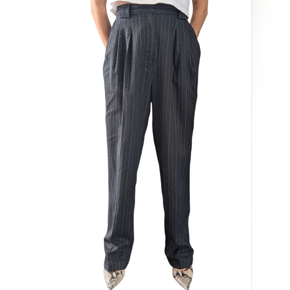 Vintage 80s 90s Valerie Stevens 100% Wool Pinstripe Pleated Pants Sz 6 - Picture 2 of 13